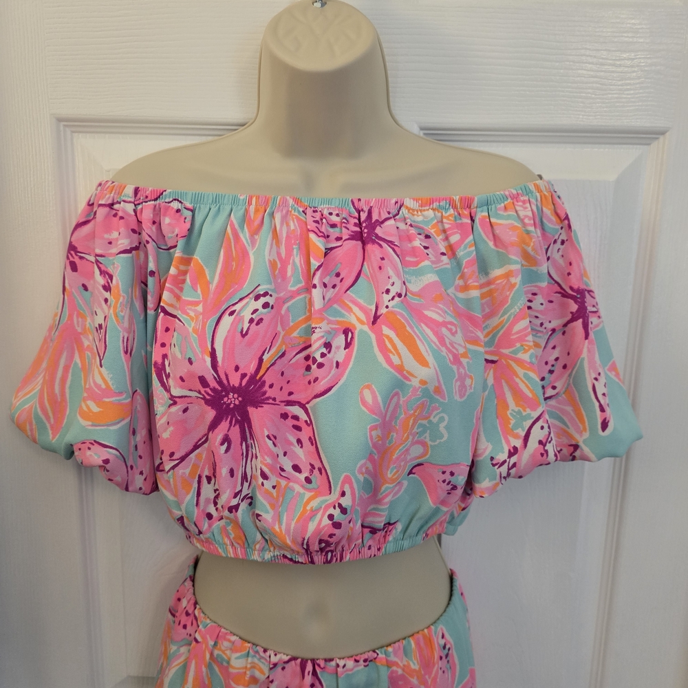 Lilly Pulitzer Aqua Floral Maxi Dress with Pink & Coral Blooms - Picture 8 of 11